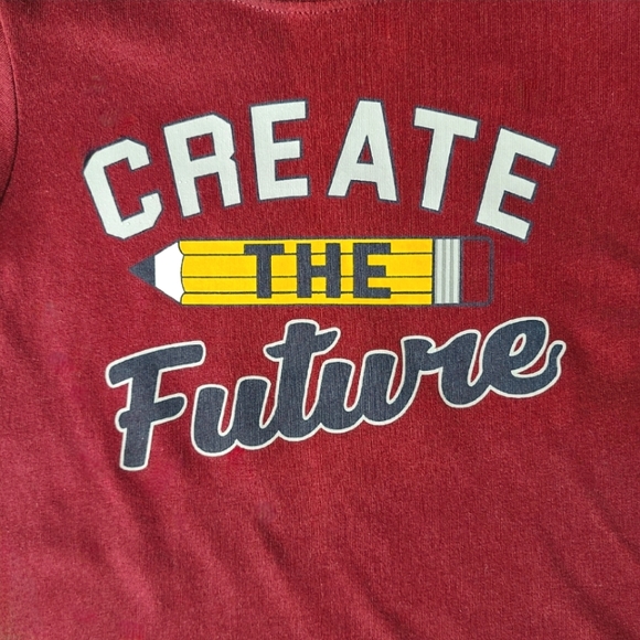 'Create the Future' Screen Print Short Sleeve Boys Tee T-Shirt Top Maroon 5T - Picture 3 of 3